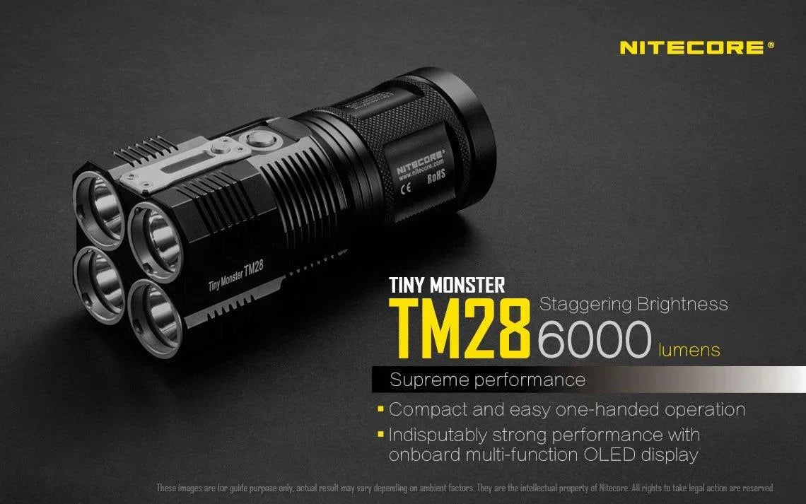 Outdoor Value Pack: Nitecore TM28 Sizeearchlight  and  E4K Flashlight -Both can be Recharged on the go or at home