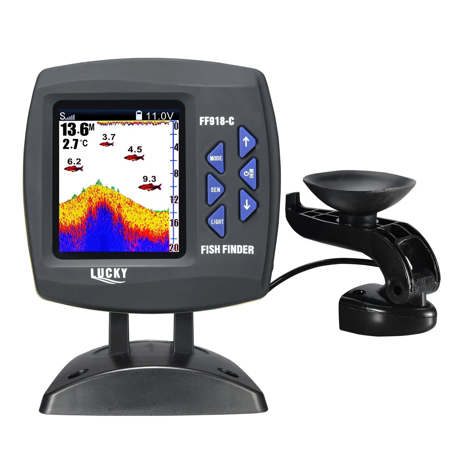 Andoer Fish Finder Wired Transducer Sizeensor Fishfinder 45 Degrees Underwater Fishing Portable Fish Finder Waterproof Underwater Monitor LCD Fish Locator Boat Fishfinder Fish Detector