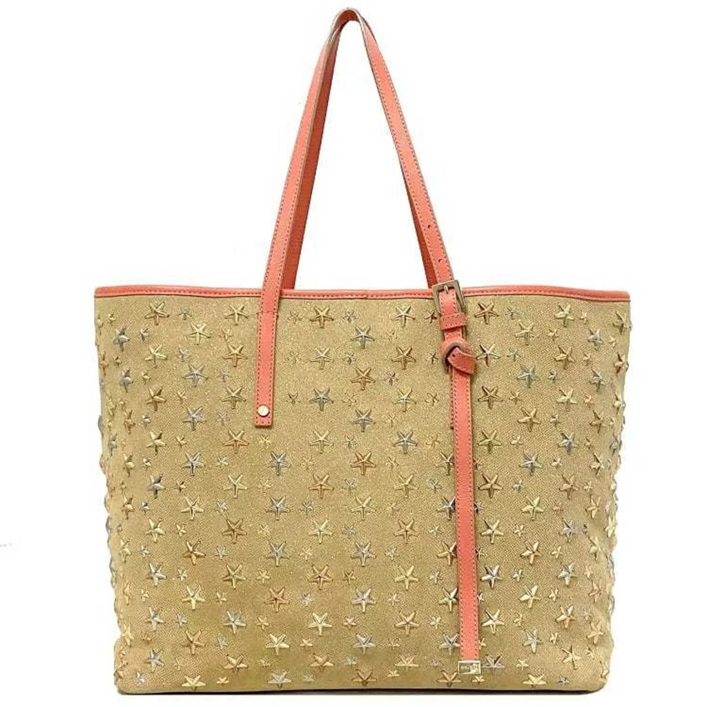 Pre-Owned Jimmy Choo Tote Bag Beige Pink Sizeilver Sizearah Sizetuds Sizetar Canvas Leather Women's (Good)