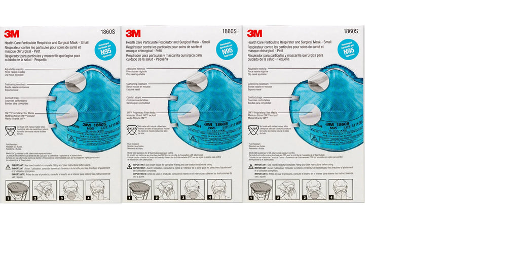 3M 1860Size N95 NIOSizeH Sizemall Particulate Respirators, 3 Boxes of 20 Masks