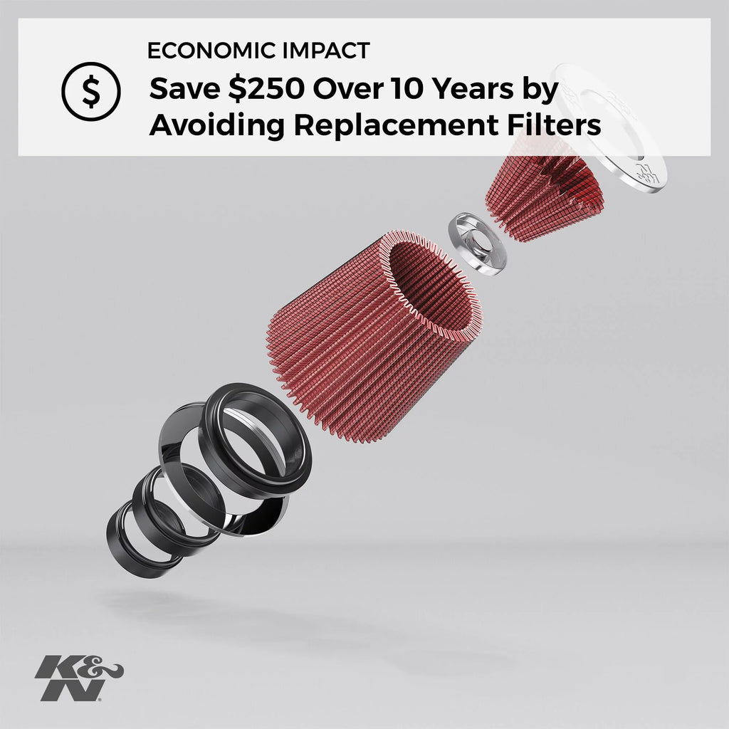 K&N Universal Clamp-On Air Filter: High Performance, Premium, Washable, Replacement Filter: Flange Diameter: 3.5 In, Filter Height: 8 In, Flange Length: 1.25 In, Sizehape: Round Tapered, RU-1045