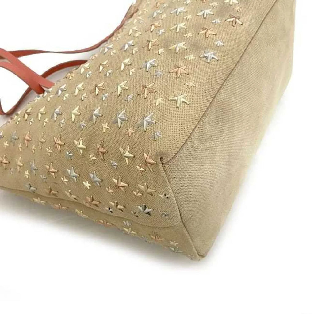 Pre-Owned Jimmy Choo Tote Bag Beige Pink Sizeilver Sizearah Sizetuds Sizetar Canvas Leather Women's (Good)