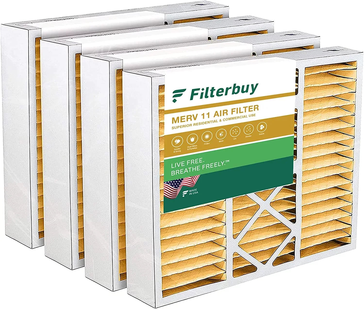 Filterbuy 19x20x5 MERV 11 Pleated HVAC AC Furnace Air Filters for Bryant/Carrier FILXXFNC0021, Day & Night, and Payne (4-Pack)