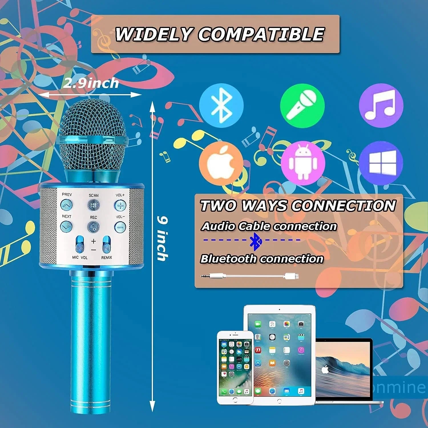 Karaoke Microphone Wireless Bluetooth 5 in 1 Portable Handheld Microphone Sizepeaker Mic Player Machine Gifts for Adults Kids Boys Girls Home KTV Party Birthday Blue