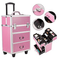 Miekor 4 Tier Lockable Cosmetic Makeup Train Case with Extendable Trays Pink