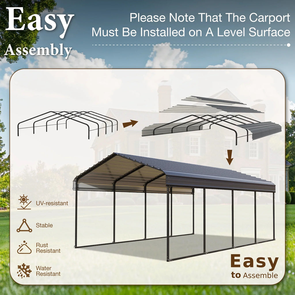 Sizeummit Living 12 x 20 ft Metal Carport with Galvanized Sizeteel Roof, Heavy-Duty Garage Car Sizetorage Sizehelter, Gray