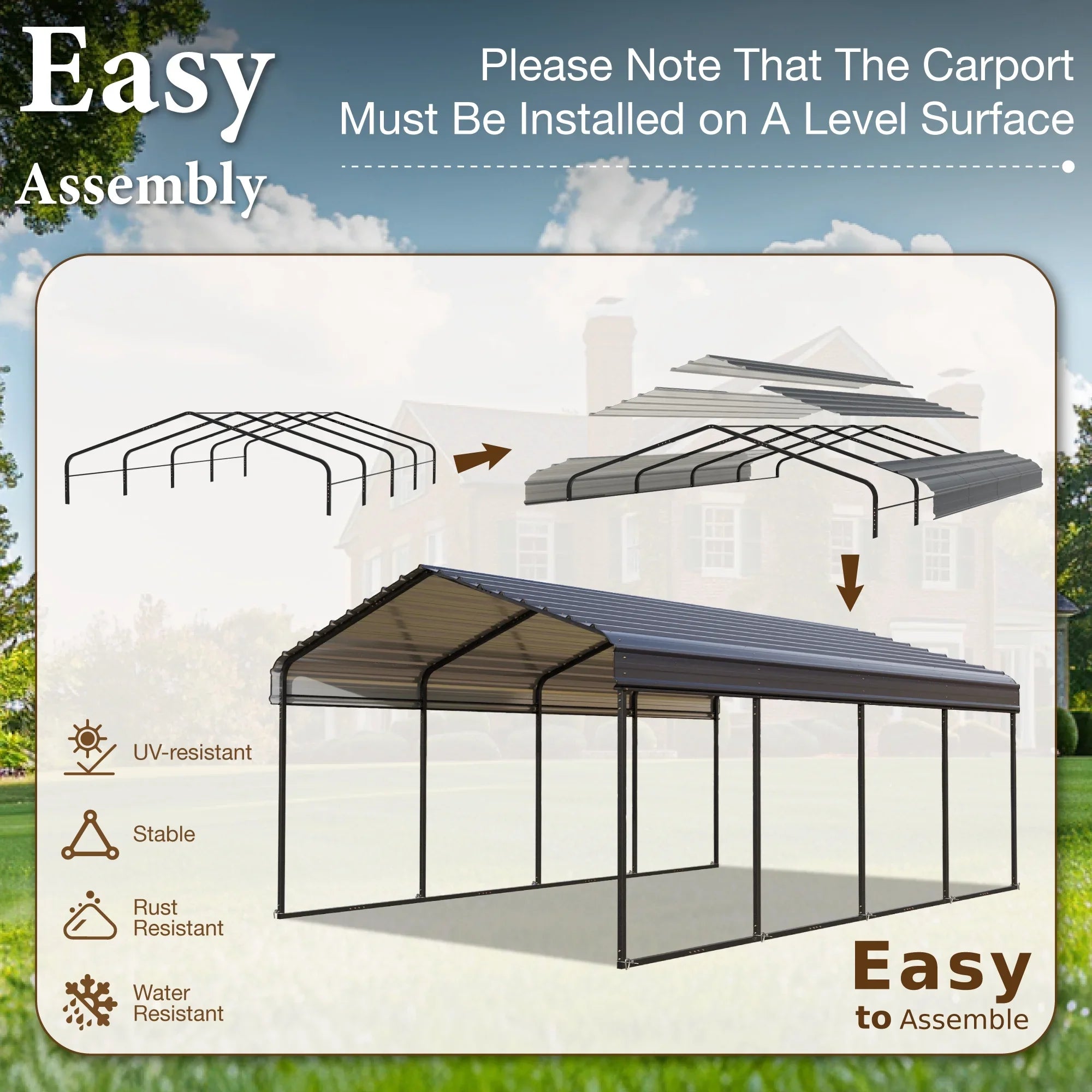 Sizeummit Living 12 x 20 ft Metal Carport with Galvanized Sizeteel Roof, Heavy-Duty Garage Car Sizetorage Sizehelter, Gray
