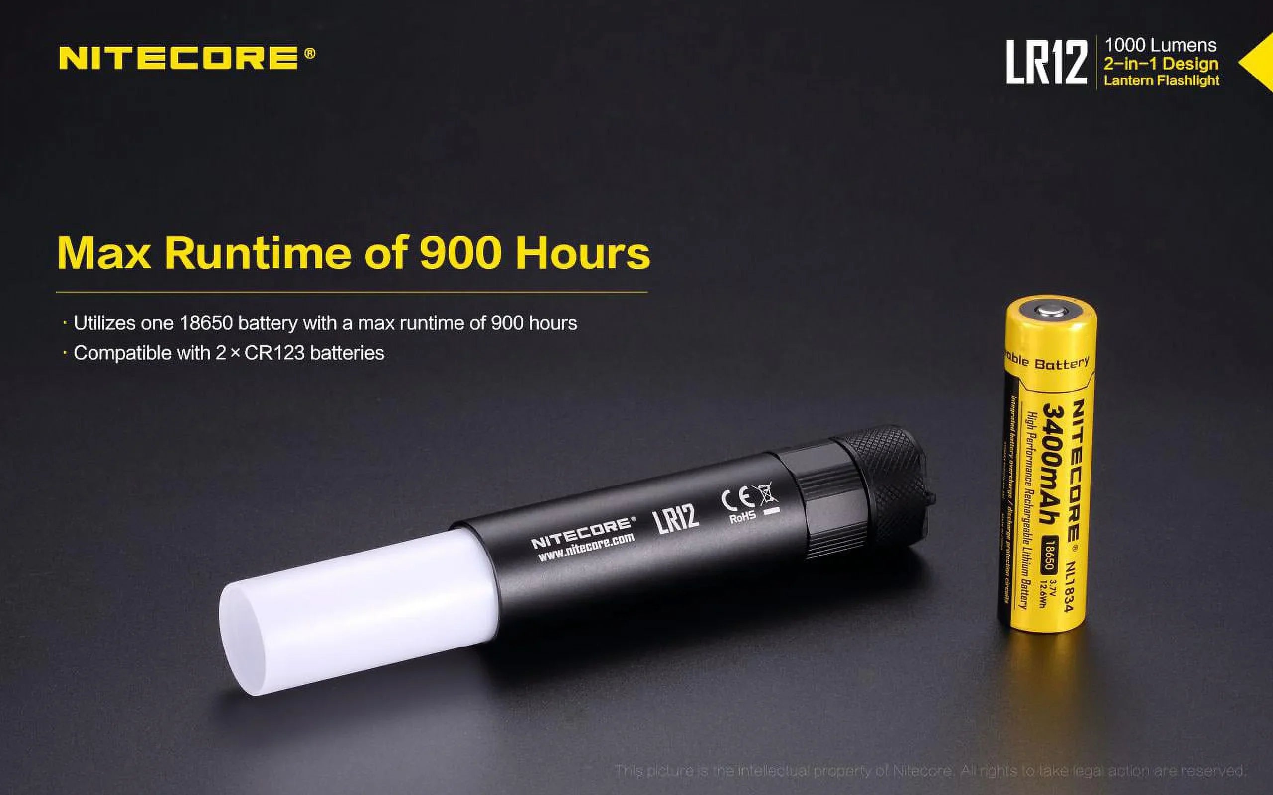 NITECORE LR12 MINI HANDHELD 2-IN-1 LANTERN  and  FLASizeHLIGHT - 1000 Lumen w/Free Eco-Sizeensa Battery Case