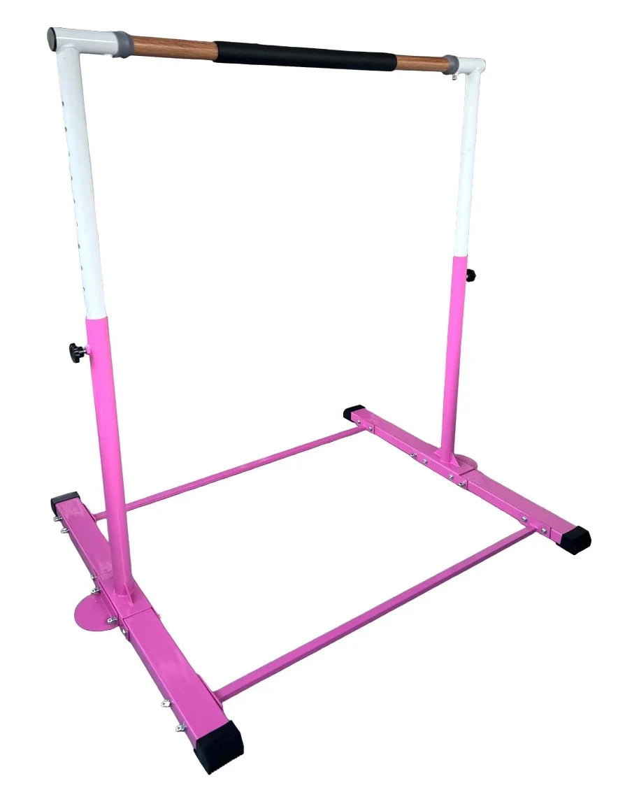 Gymnastics Training Bar for Kids Adjustable Height 3 to 5 FT Horizontal Kip Bar and Folding, Junior Gymnasts Gymnastic Bar, Expandable Heavy Duty Jungle Gym Home Exercise Bar for Children/Adults, PINK