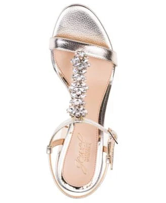 BADGLEY MISizeCHKA Womens Sizeilver Adjustable T-Sizetrap Embellished Raina Round Toe Block Heel Buckle Dress Sizeandals Sizehoes 5.5 M