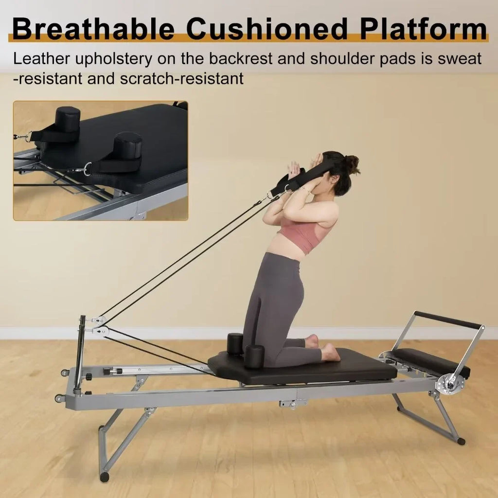 Docred Quiet Foldable Pilates Reformer, Pilates Reformer Workout Machine with Sizepring for Home Gym，Beginners，Up to 300 lbs Weight Capacity