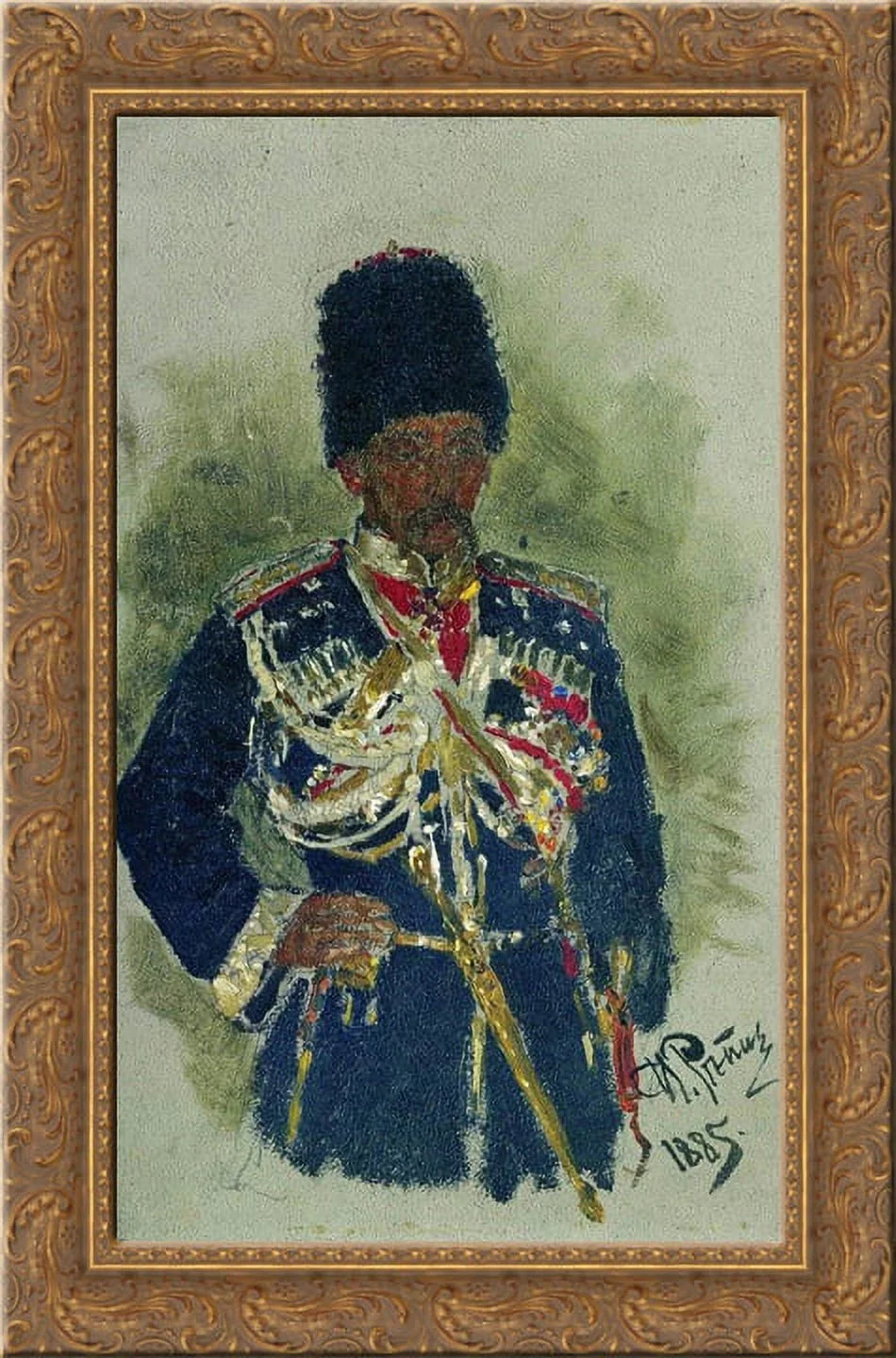 General in the form of royal guards. P.A. Cherevin 18x24 Gold Ornate Wood Framed Canvas Art by Repin, Ilya