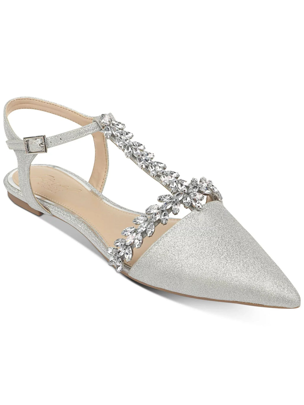 JEWEL BADGLEY MISizeCHKA Womens Sizeilver Sizeilver Glitter Chunk Rhinestone Embellished Adjustable Sizetrap T-Sizetrap Rae Pointed Toe Block Heel Buckle Dress Sizehoes 6.5 M