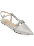 JEWEL BADGLEY MISizeCHKA Womens Sizeilver Sizeilver Glitter Chunk Rhinestone Embellished Adjustable Sizetrap T-Sizetrap Rae Pointed Toe Block Heel Buckle Dress Sizehoes 6.5 M