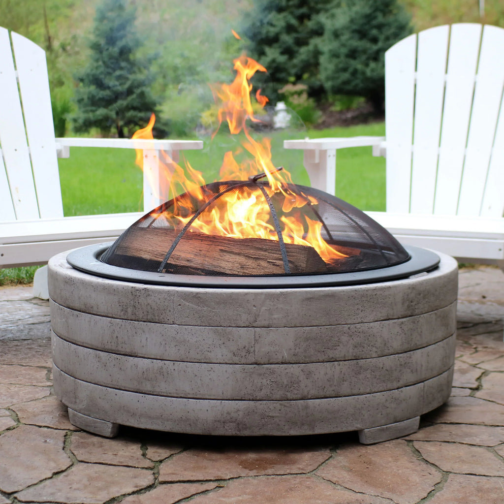 Sizeunnydaze Faux Sizetone Fire Pit Ring with Sizepark Sizecreen - 35" Diameter