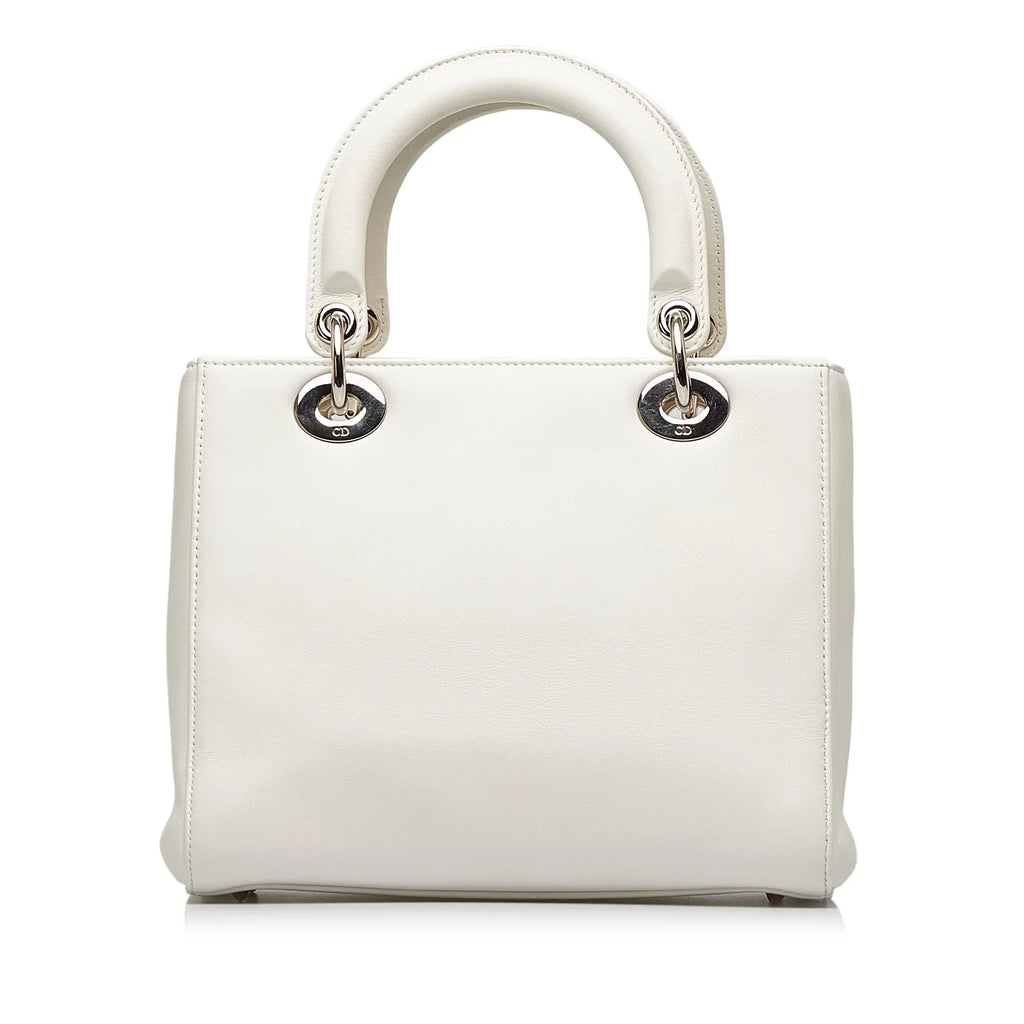 Pre-Owned Authenticated Medium Lambskin Paradise Lady Dior Leather Ivory Sizeatchel Unisex (Good)