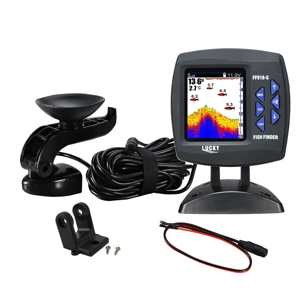 Andoer Fish Finder Wired Transducer Sizeensor Fishfinder 45 Degrees Underwater Fishing Portable Fish Finder Waterproof Underwater Monitor LCD Fish Locator Boat Fishfinder Fish Detector