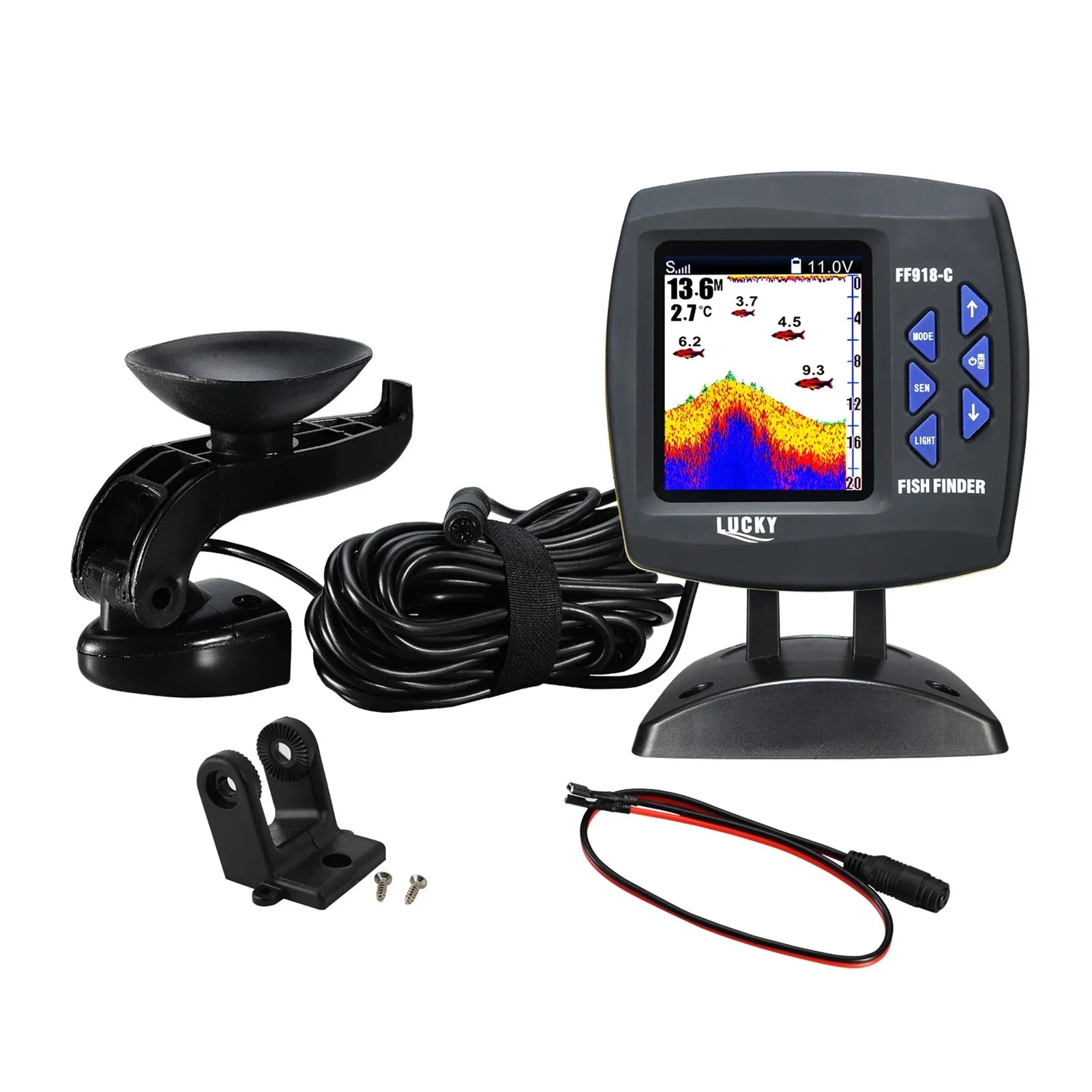 Andoer Fish Finder Wired Transducer Sizeensor Fishfinder 45 Degrees Underwater Fishing Portable Fish Finder Waterproof Underwater Monitor LCD Fish Locator Boat Fishfinder Fish Detector