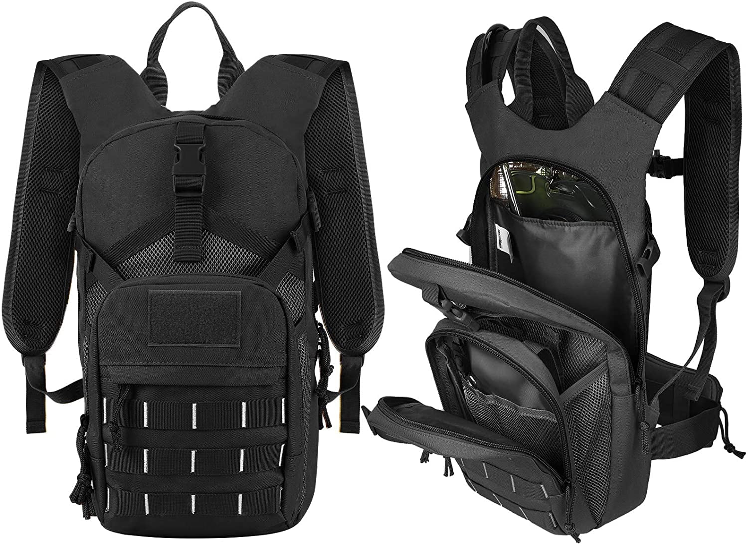 SizeKL Hydration Pack Tactical Water Backpack with 2L BPA Free Water Bladder, Military Water Bag Thermal Insulation, Adjustable Waist Pocket Daypack Fits Women Men for Running Hiking Cycling Biking
