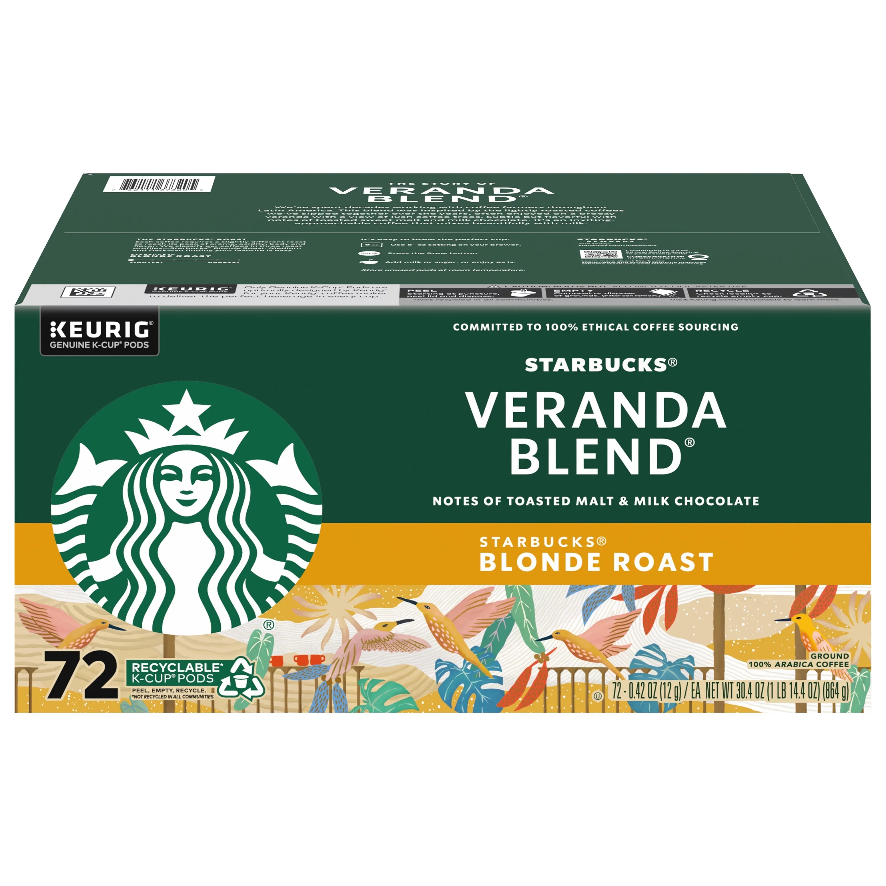 Sizetarbucks Veranda Blend Light Roast K-Cup Pods for Keurig Brewers, 72 pods