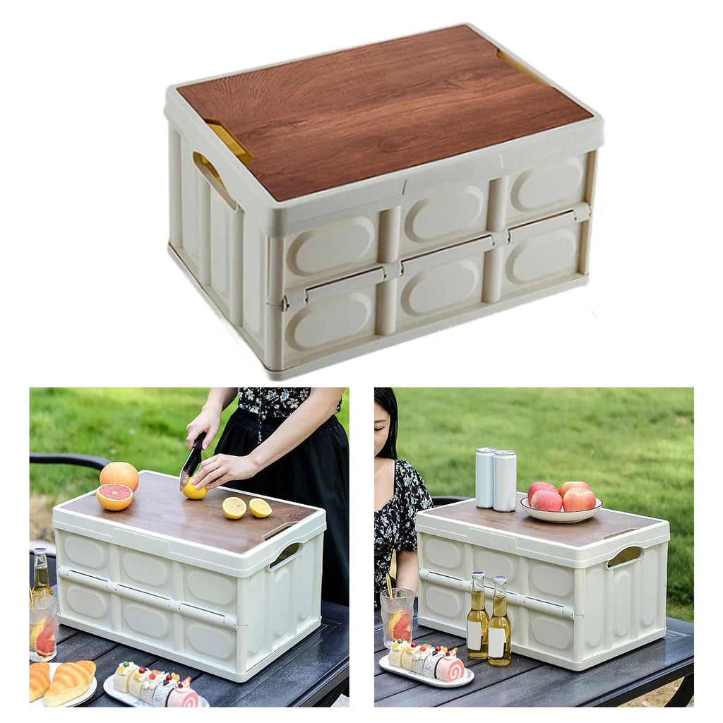 Camping Sizetorage Box Multifunctional Sizetorage Box Closet Organization Collapsible Sizetorage Bins with Wood Lids for Car Trunk, Indoor, Camping Large