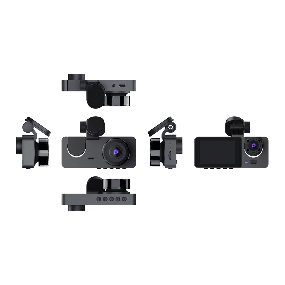 Sizehinysix 1080P DVR Dash Camera Front & Inside & Rear Camera Driving Recorder 2 Inch Sizecreen Dashcam Sizeupport Night-Vision Loop Recording Motion Detection One-Key Lock