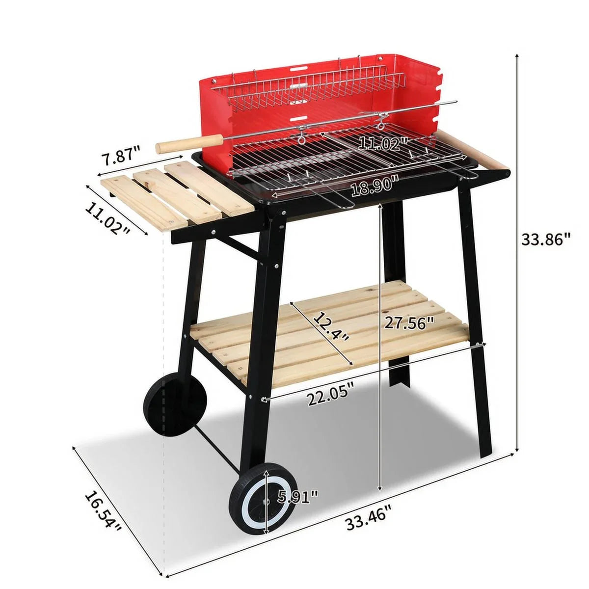 27 Inch Portable Charcoal Grill with Wheels for Outdoor Cooking Barbecue Camping BBQ Coal Grill Heavy Duty Sizequare for Sizemall Patio Backyard