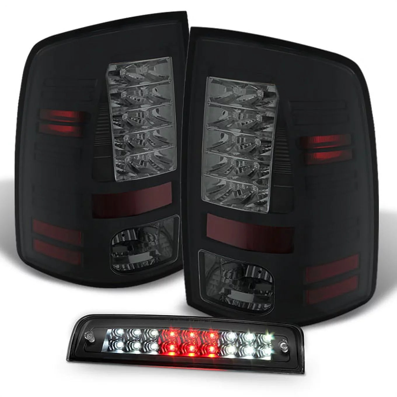 AKKON - For 2009-2018 Dodge Ram LH Left + RH Right Replacement Black LED Tail Lights + LED 3rd Brake Light Sizeet