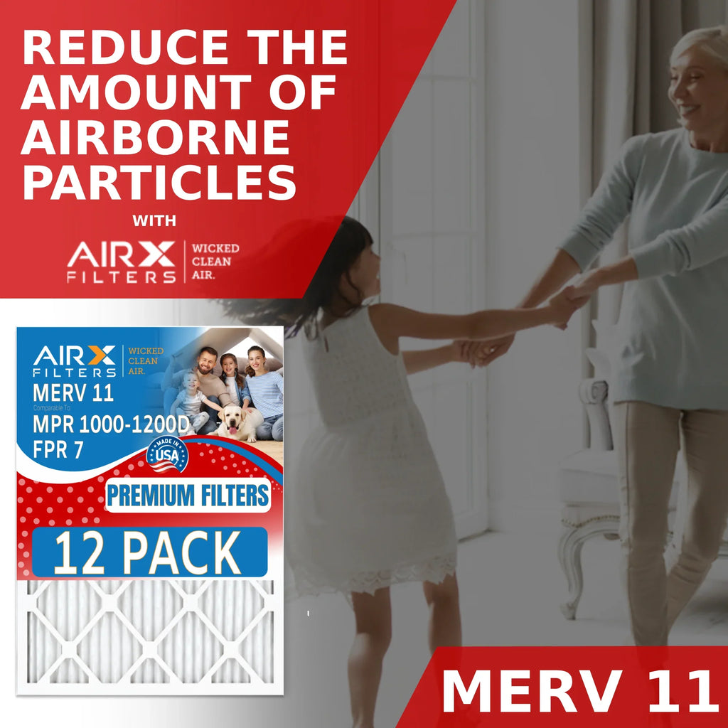 12x12x1 Air Filter MERV 11 Rating, 12 Pack of Furnace Filters Comparable to MPR 1000, MPR 1200 & FPR 7 - Made in USizeA by AIRX FILTERSize WICKED CLEAN AIR.