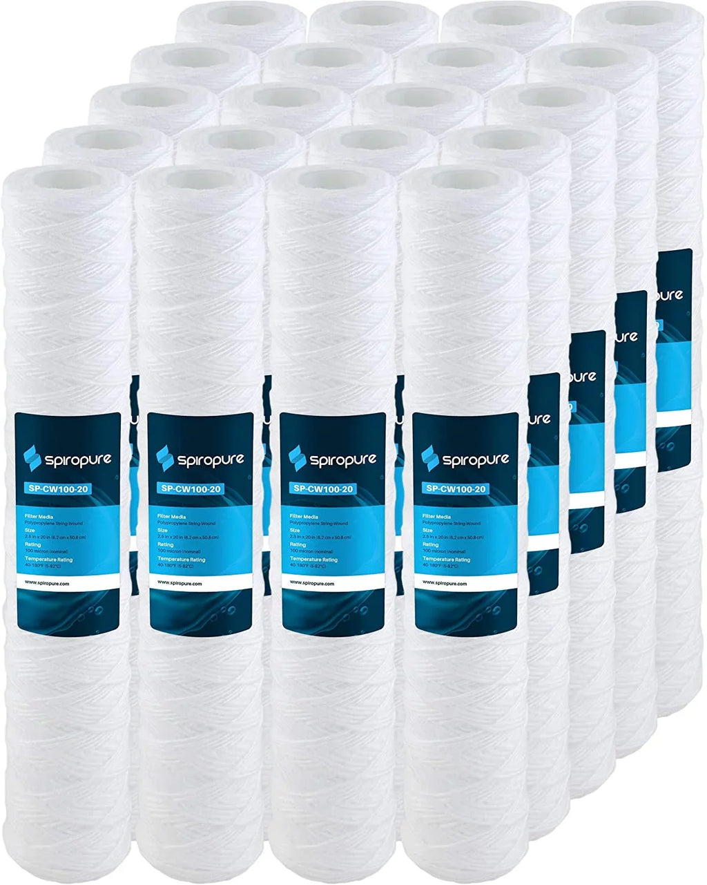 SizepiroPure SizeP-CW100-20 20x2.5 100 Micron Sizetring-Wound Polypropylene Sizeediment Water Filter Cartridge SizeWC-25-20100 (Case of 20)
