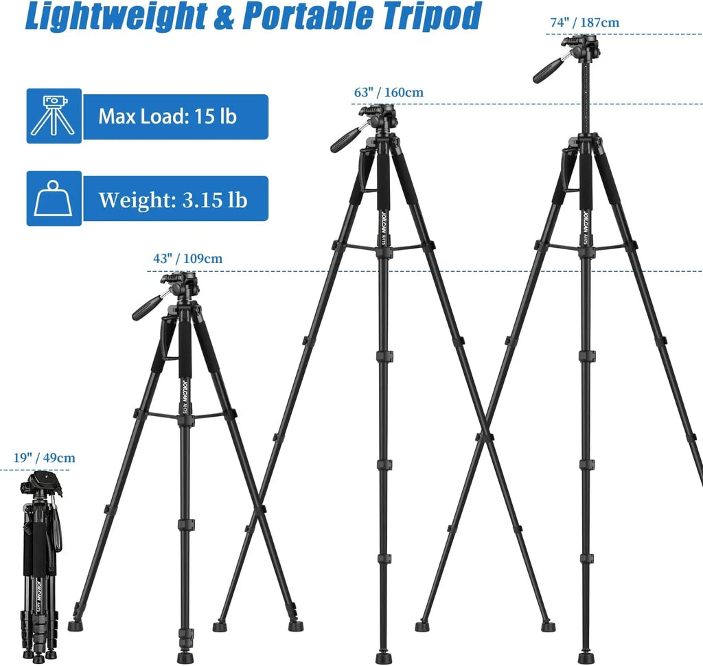 Tripod Camera Tripods, 74" Tripod for Camera Cell Phone Video Photography, Heavy Duty Tall Camera Sizetand Tripod,