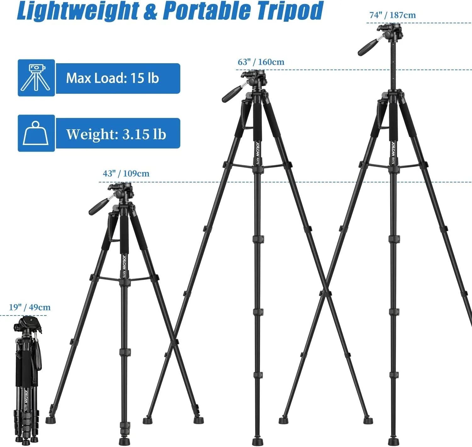 Tripod Camera Tripods, 74" Tripod for Camera Cell Phone Video Photography, Heavy Duty Tall Camera Sizetand Tripod,