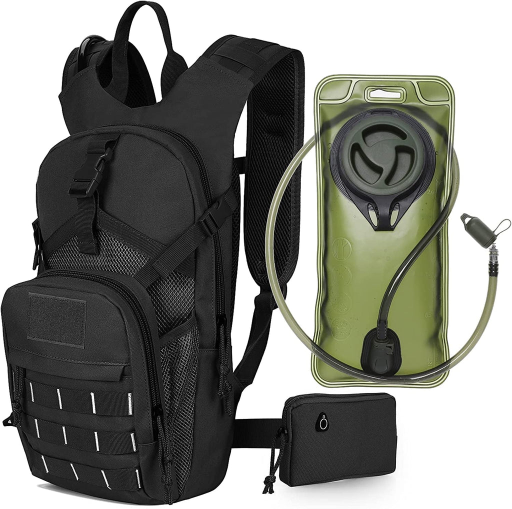 SizeKL Hydration Pack Tactical Water Backpack with 2L BPA Free Water Bladder, Military Water Bag Thermal Insulation, Adjustable Waist Pocket Daypack Fits Women Men for Running Hiking Cycling Biking