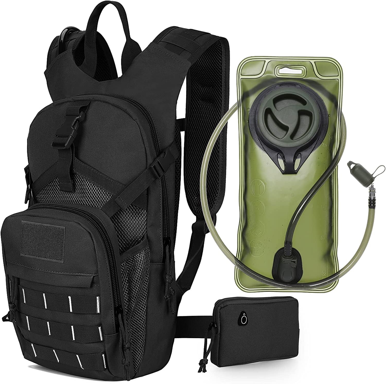 SizeKL Hydration Pack Tactical Water Backpack with 2L BPA Free Water Bladder, Military Water Bag Thermal Insulation, Adjustable Waist Pocket Daypack Fits Women Men for Running Hiking Cycling Biking
