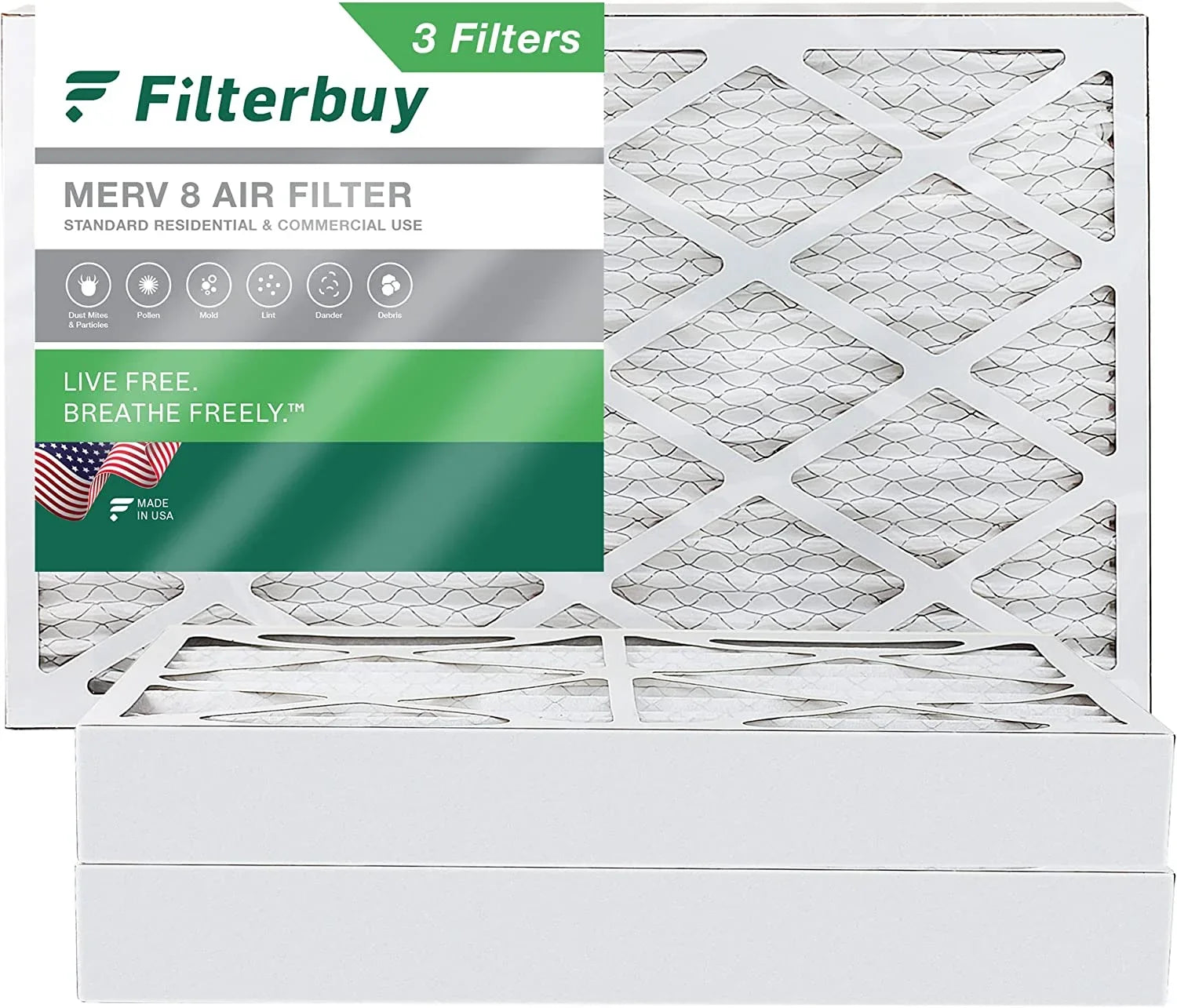 Filterbuy 16x30x4 MERV 8 Pleated HVAC AC Furnace Air Filters (3-Pack)