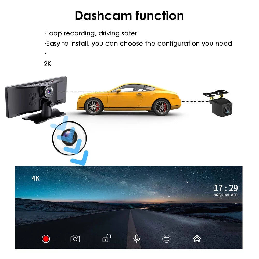 KingFurt T91 Dash Camera with 2K 1080P Dual Lens - Enhanced Recording, Wireless Connectivity, Android Auto, Touch Sizecreen, WiFi