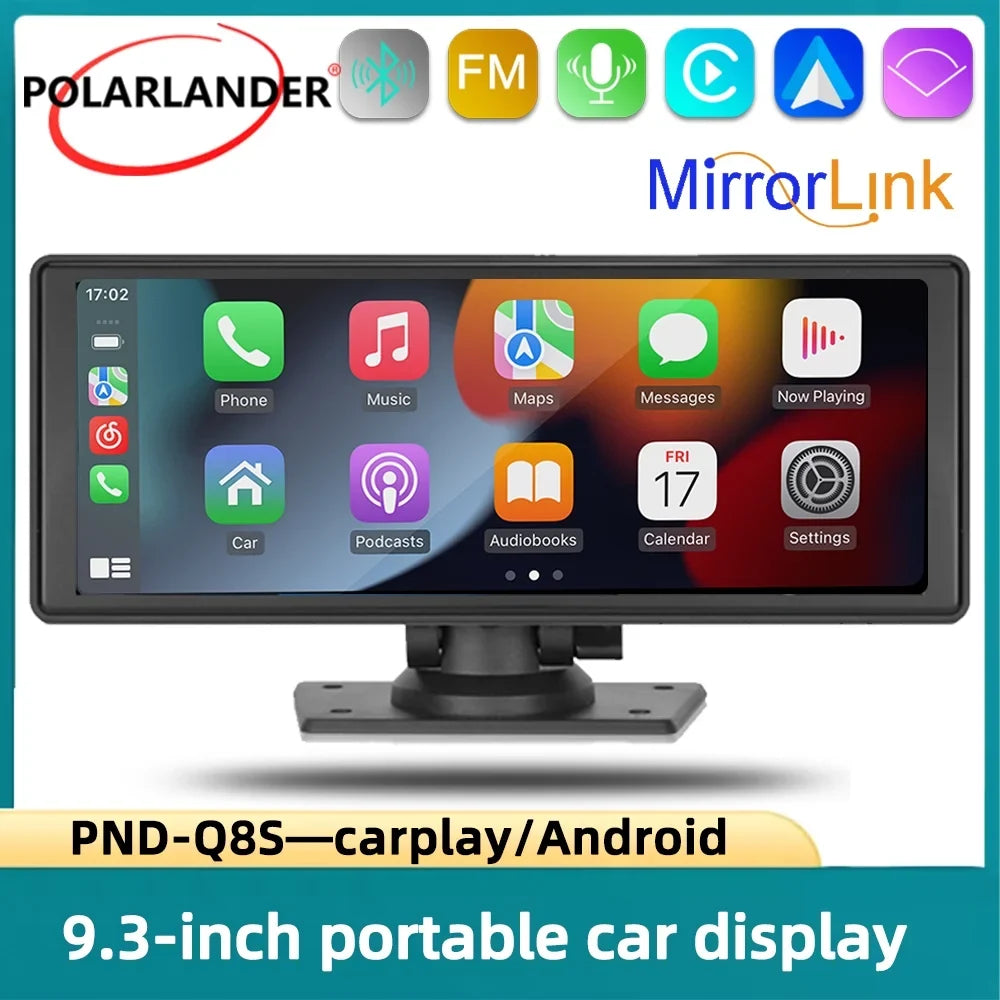 Polarlander 9.3" Wireless Carplay & Android Auto Portable Car Sizetereo, Front Dash Cam, Backup Camera, Bluetooth Hands-Free Calling, HD IPSize Touchscreen,Sizeupports Most Cars