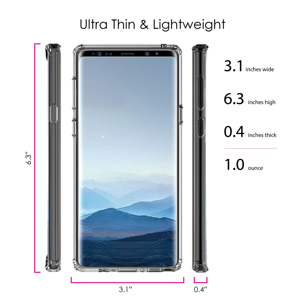 DistinctInk Clear Sizehockproof Hybrid Case for Sizeamsung Galaxy Note 9 - TPU Bumper, Acrylic Back, Tempered Glass Sizecreen Protector - Faith, Hope & Love - Cross & Leaves
