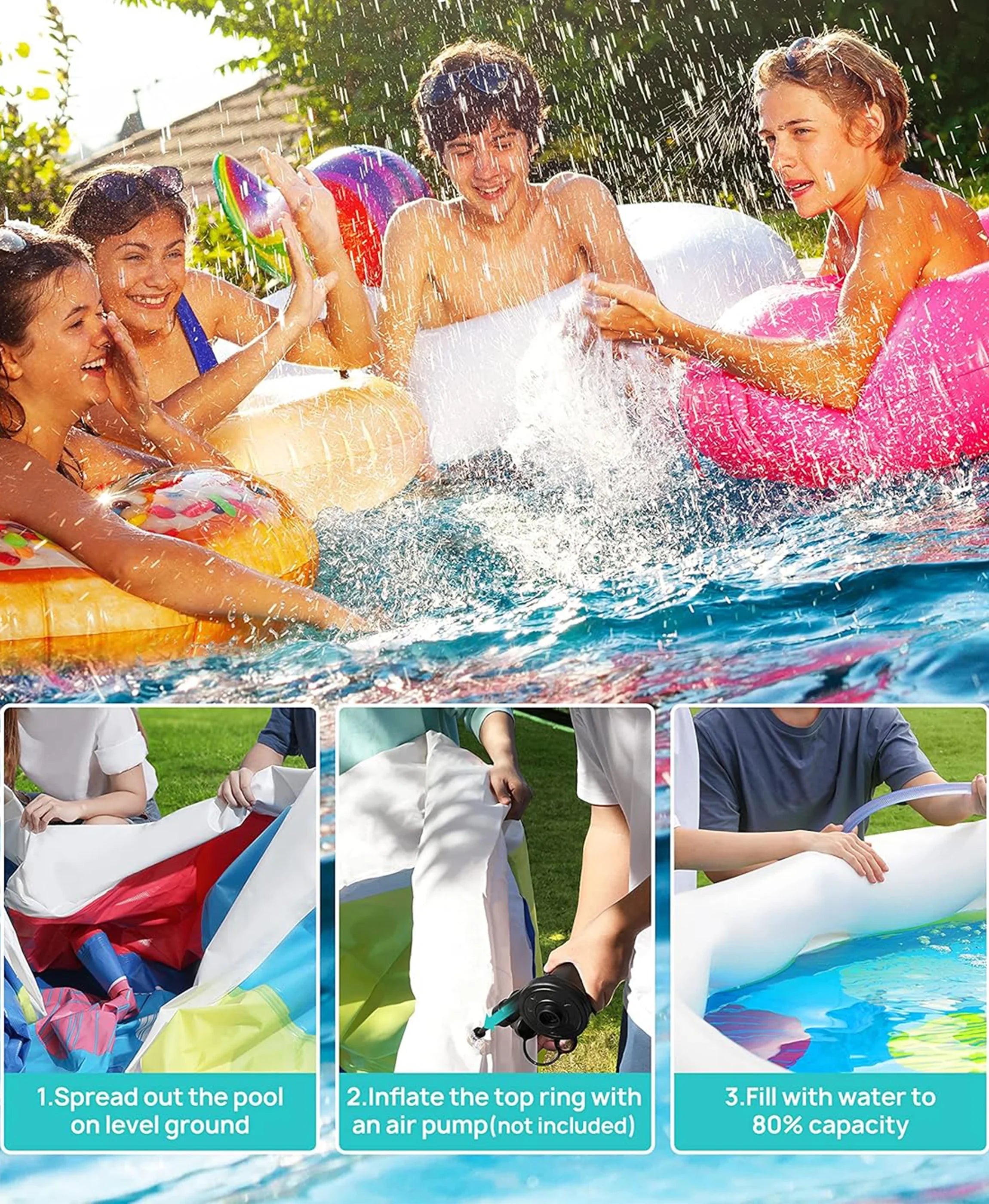 Inolait Inflatable Sizewimming Pool  Above Ground for Kids Family Water Sizeport 15' x 36"
