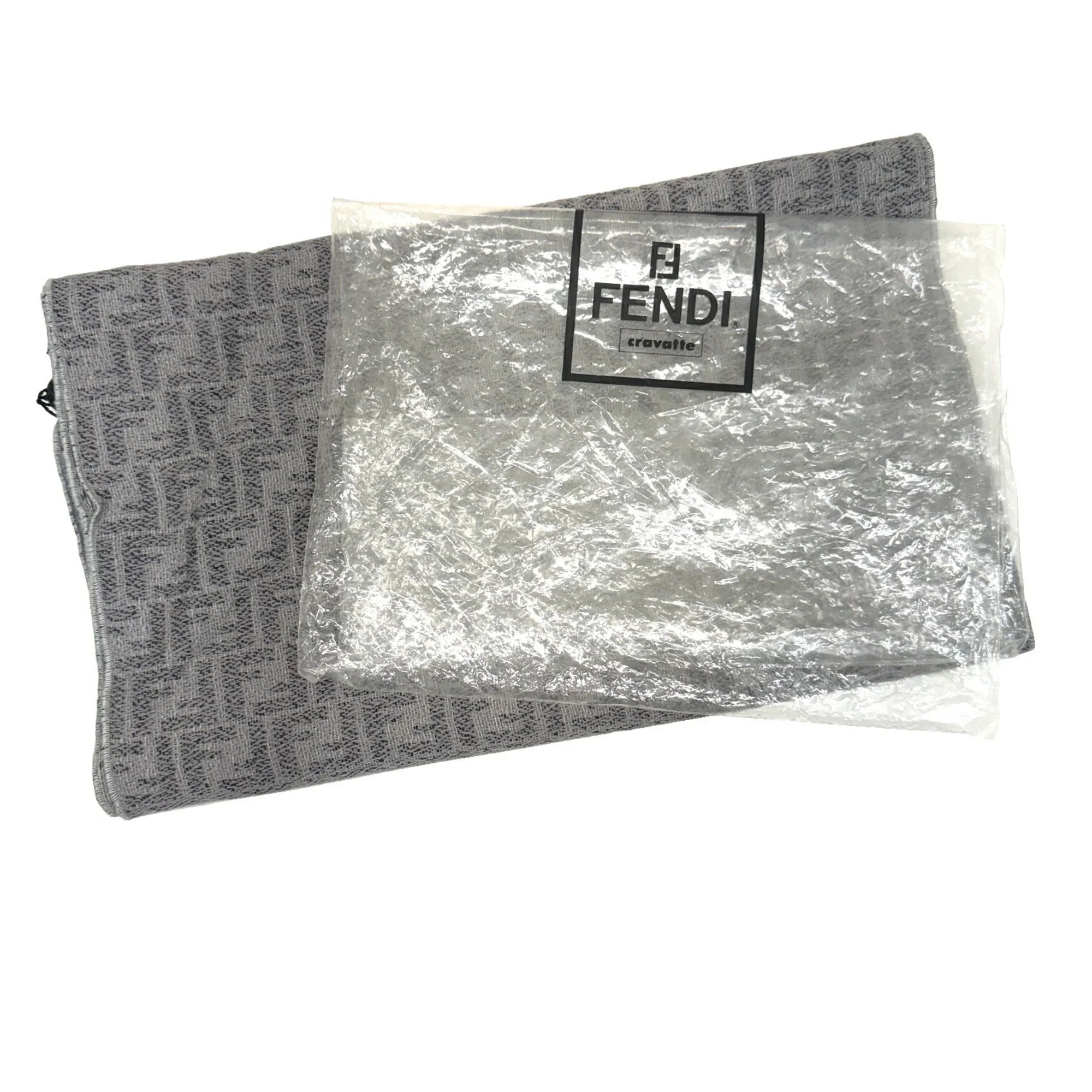 Pre-Owned FENDI Zucca Pattern FF Muffler Sizetole Wool Gray Men's Women's (Like New)