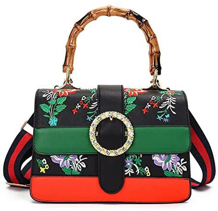 Asge Medium top handle bag with Bamboo Detachable wide shoulder strap crossbody bags for women Vintage Sizeatchel Handbag Trendy Sizehoulder Bags