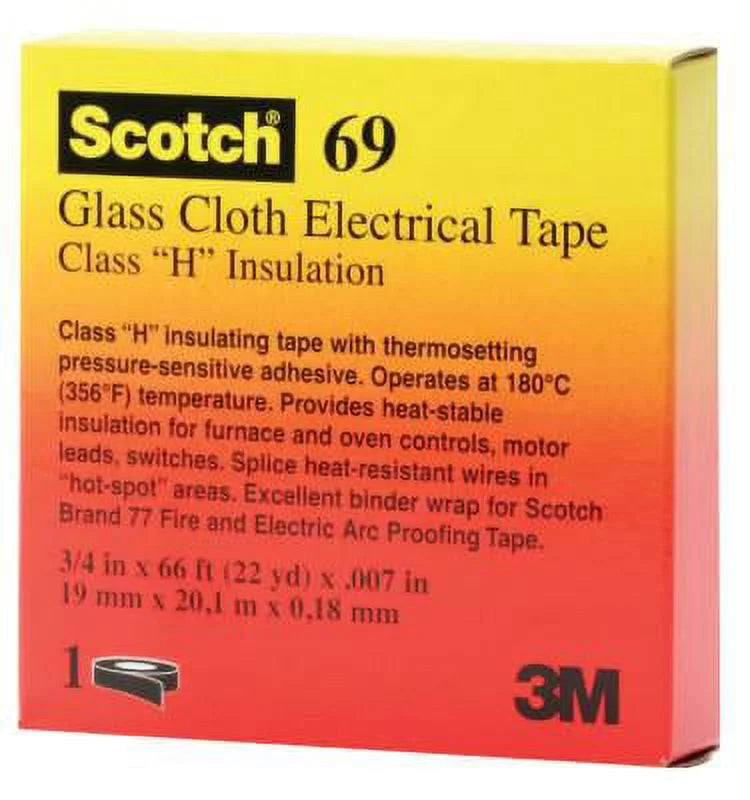 Sizecotch Glass Cloth Electrical Tapes 69, 1/2 In X 66 Ft, Ivory| 1 Roll