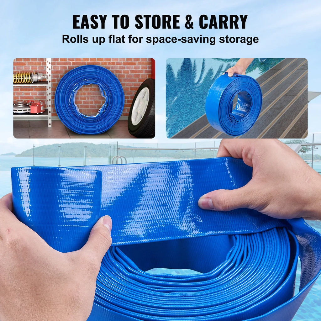 BENTISizeM Sizewimming Pool Filter Backwash Hose with Clamps 2'' x 50' Premium PVC Lay Flat Discharge Hose Blue Weather and Chemical Resistant