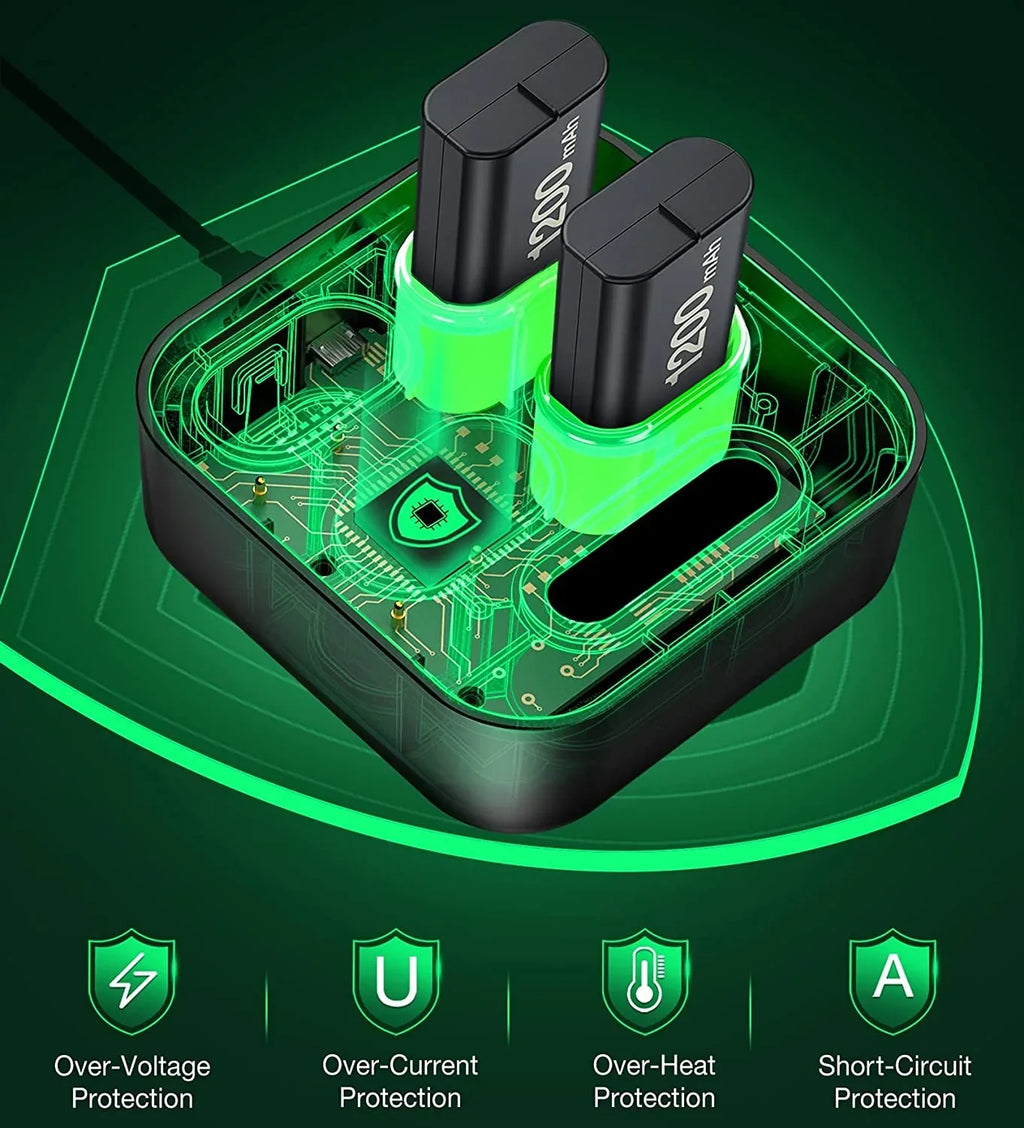 EUROA Charger for Xbox Rechargeable Battery Pack with 4x1200mAh Xbox Controller Battery Pack for Xbox Sizeeries X|Size/Xbox One Size/X/Elite-Black