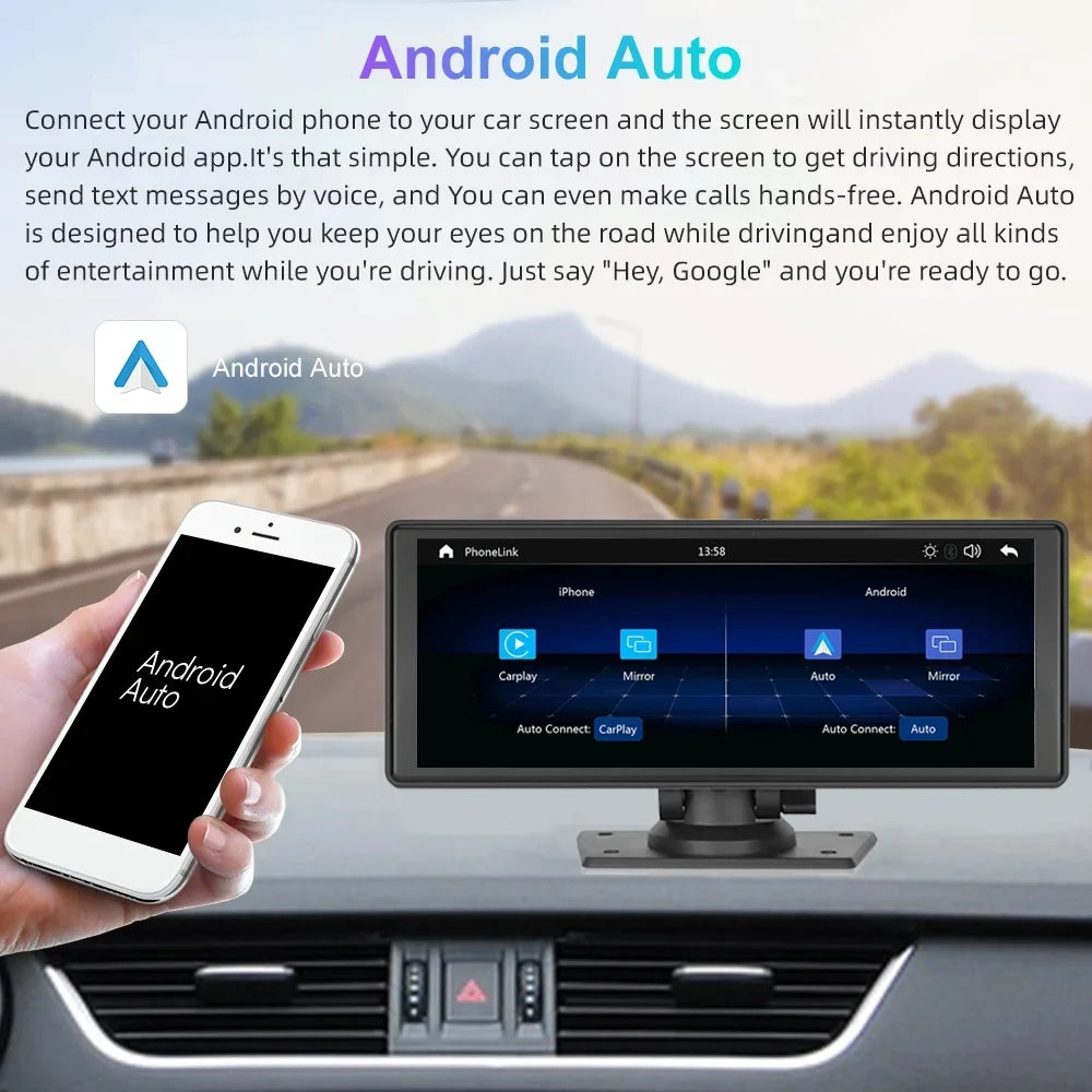 Polarlander 9.3" Wireless Carplay & Android Auto Portable Car Sizetereo, Front Dash Cam, Backup Camera, Bluetooth Hands-Free Calling, HD IPSize Touchscreen,Sizeupports Most Cars