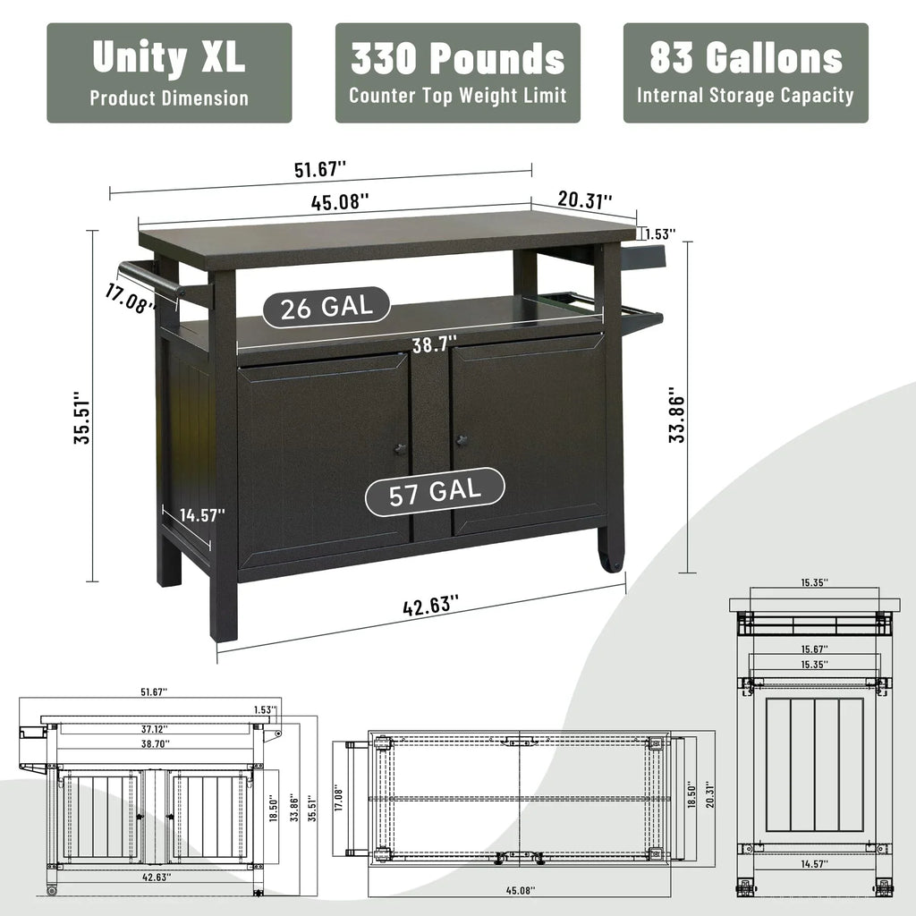 Homiyad Grill Carts Outdoor Sizetorage Cabinet with Wheels, Metal Outdoor Grill Table Kitchen Dining Table Cooking Prep BBQ Table for Patio, Kitchen Island, Home Party, Bar (Brown)