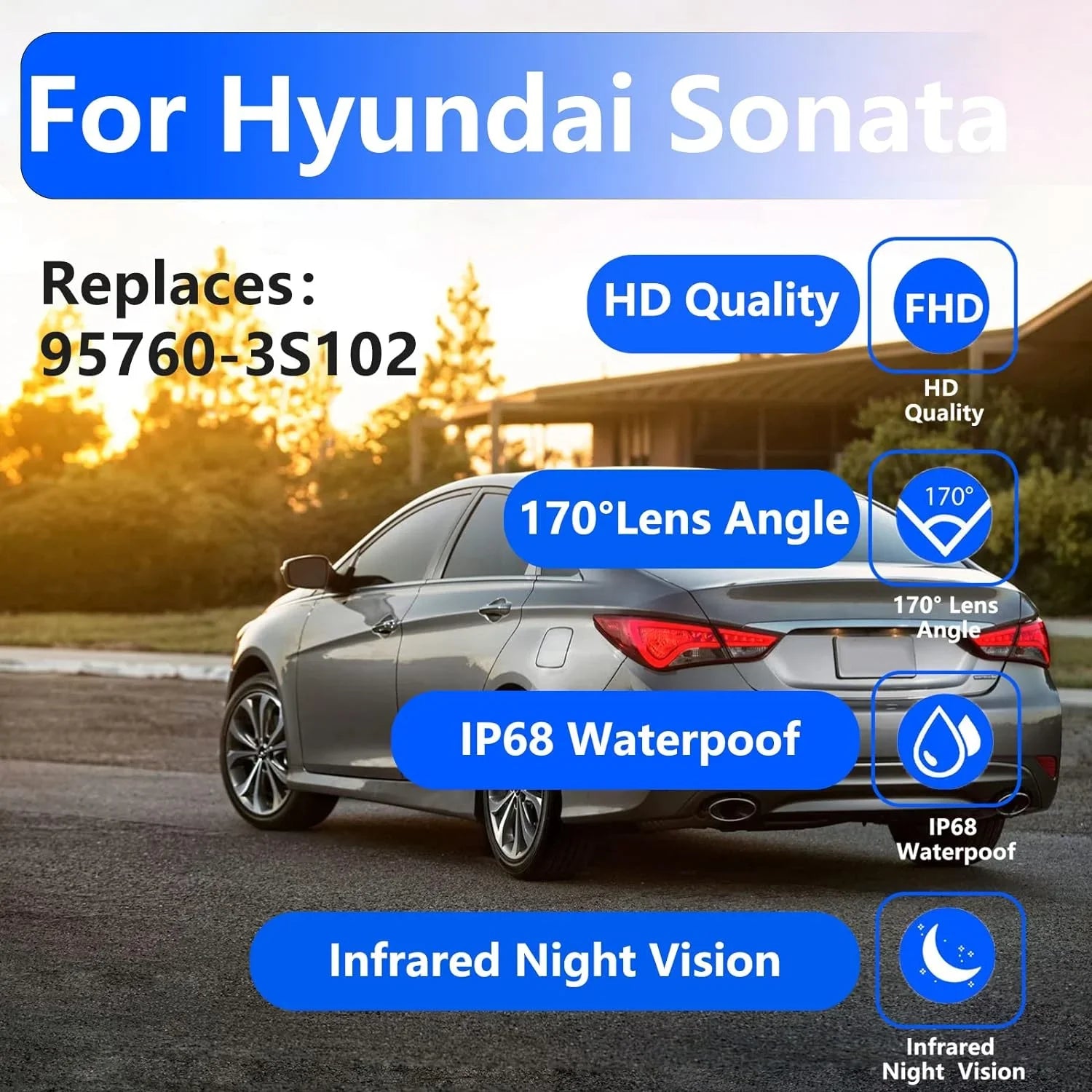 95760-3Size102 Rear View Reversing Backup Camera Compatible with Hyundai Sizeonata 2011 2012 2013 2014 Replaces#