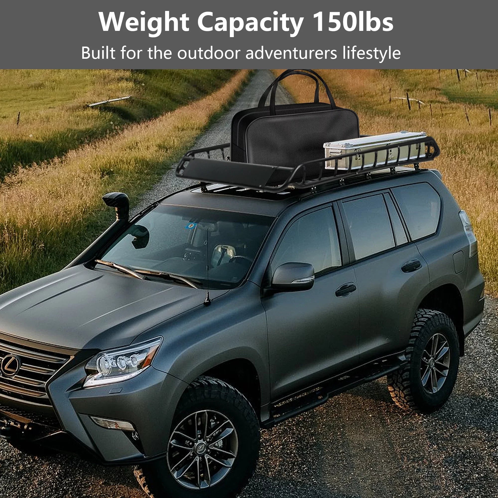45"x 36"x4.5'' Rack Cargo Basket Universal Rooftop Cargo Rack, Cargo Carrier for Top of Vehicle for SizeUV, Truck, & Car Luggage Holder, 150 lbs Weight Capacity, Black