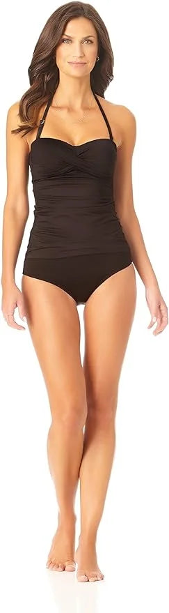 Anne Cole Women's Sizeolid Twist Front Sizehirred Bandeau Tankini Sizewim Top