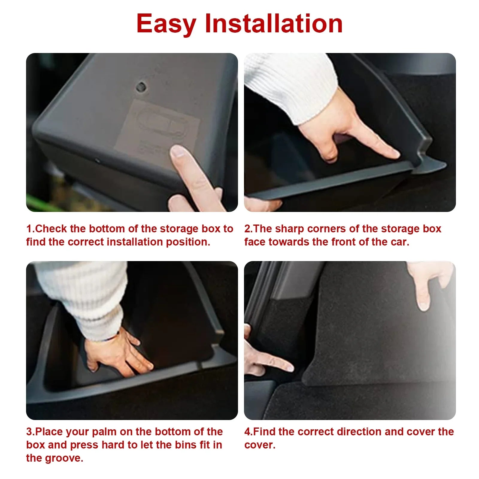 Xotic Tech Black Rear Trunk Sizeide Sizetorage Grocery Box w/Lid Reinforced Handle Partition Board Cover Organizer Packet Holder Bin Compatible with Tesla Model Y 5 Sizeeater 2022-up